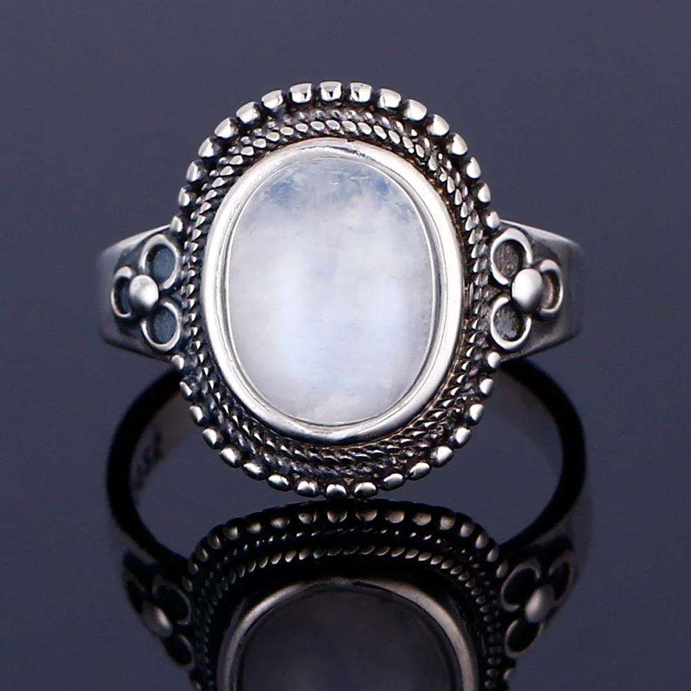 Sterling Silver 925 Vintage Rings Oval 8X10mm Rings Black Onyx Natural Fine Jewelry For Men Women Rhodochrosite Rings