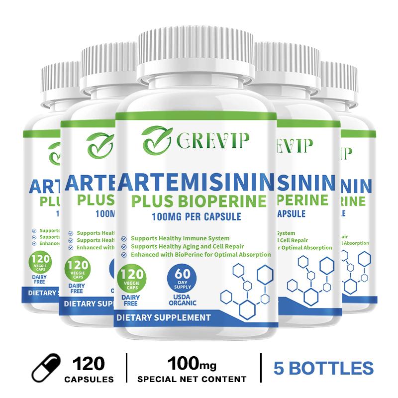 Kapslar med Artemisinin och svartpepparextrakt, 100 mg högt innehåll, lämpliga för både män och kvinnor.