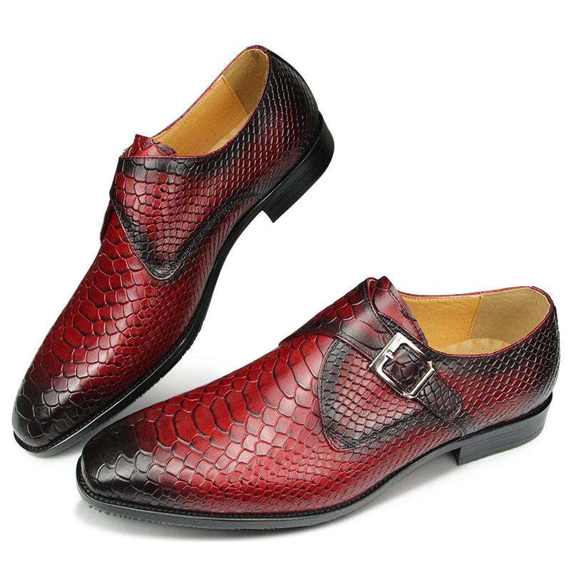 Fashion Fashion Wedding Shoe Snake Design Printing Loafers Zapatos Hombre Elegant Office Casual Metal Buckle Male Wear Rubber Bottom Red