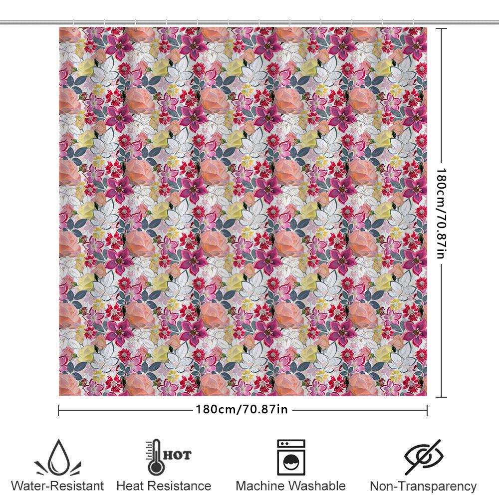 Pink And White Flower Print Shower Curtain Fabric Bath Decor Modern Bathroom Curtains For Home Decoration (180X240Cm)