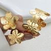 3Pcs Women's Gold Color Flower Bracelet Rings Sets Trendy Waterproof Chunky Metal Bangle Rings Wedding Party Jewelry Accessories