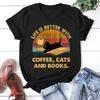 Hot Life Is Better with Coffee Cats and Books Print TShirt Loose Short Sleeve Harajuku Casual Tops Women Summer TShirt