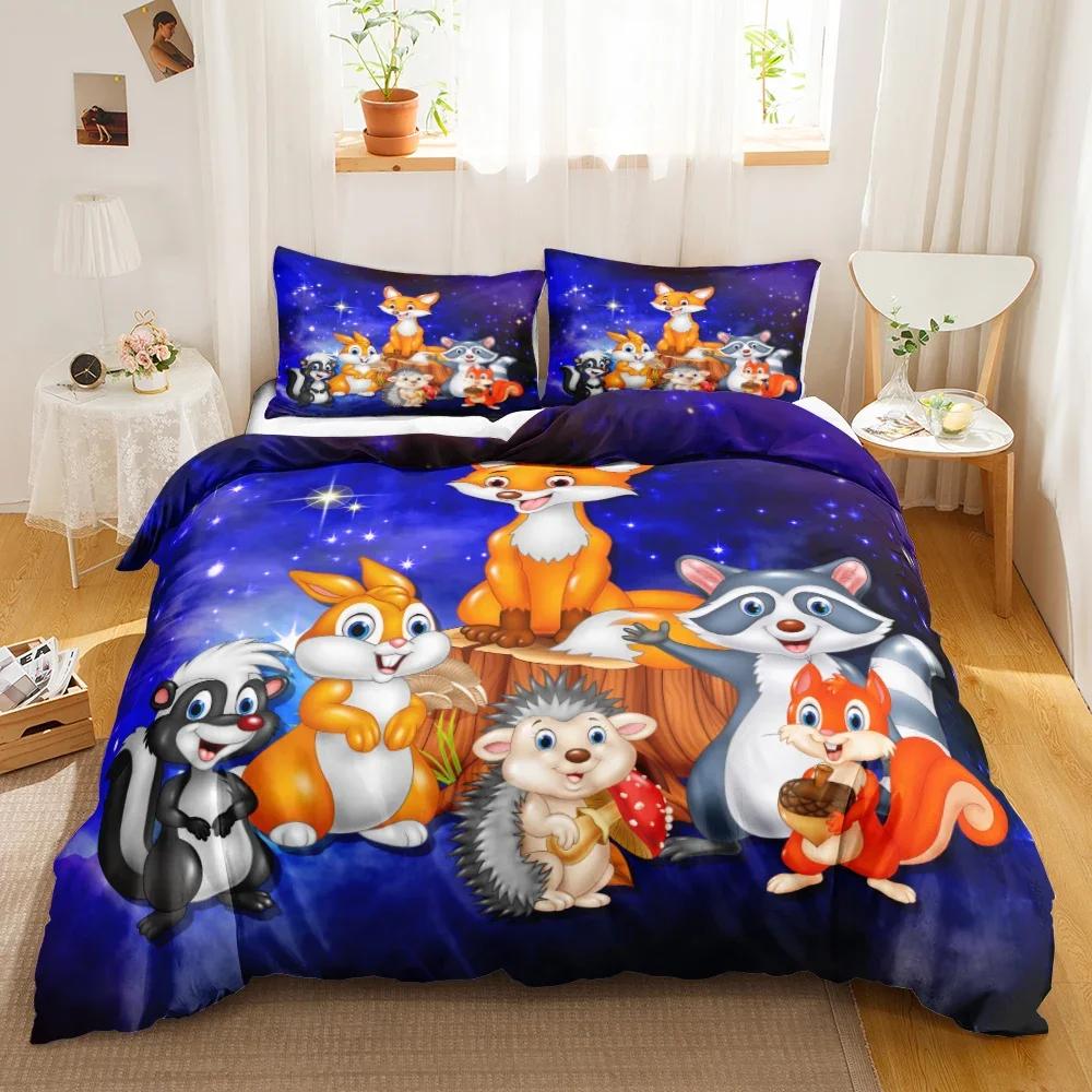 Cartoon Fox Cute Flower Feather Headband Comfortable Duvet Cover Pillowcase Bedding Set Children Bedroom Decoration Home Textile