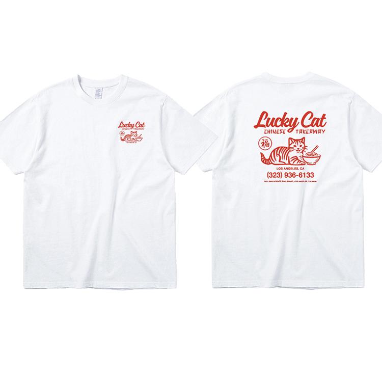 

LUCKY CAT Американский ретро спортивный стиль чистый хлопок повседневная нишевая печать футболка с коротким рукавом и круглым вырезом мужская 4XL