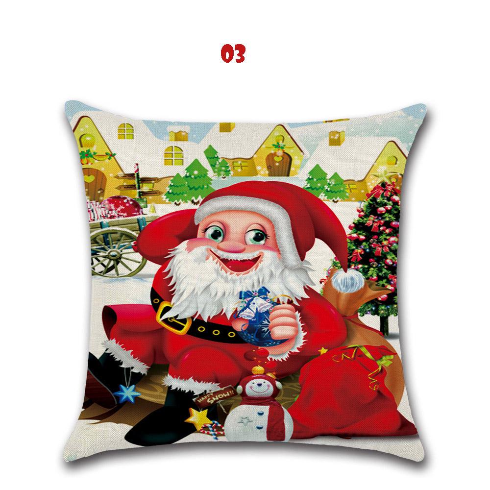 Happyspree Happy Christmas Pillow Cases Stylish Flax Sofa Cushion Covers For Festive Decor