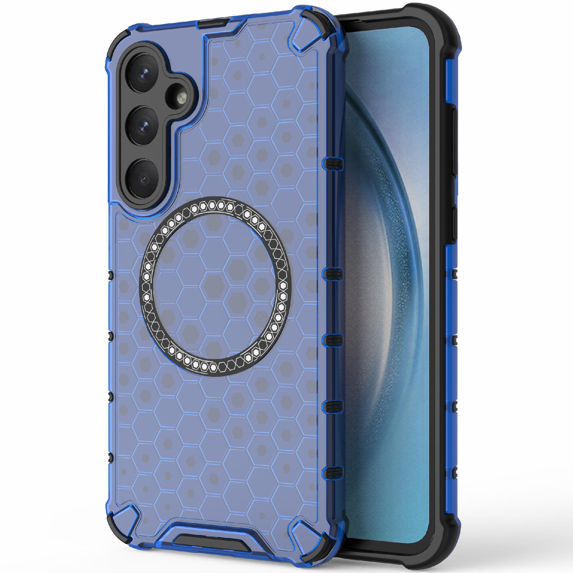 

For Samsung Galaxy A55 5G Case Honeycomb Heat Dissipation TPU+PC Magnetic Phone Cover Blue