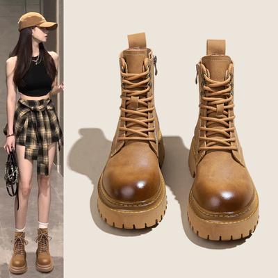 Nieuwe Dames Leren Britse Stijl Platform Korte Laarzen Kleine Retro Veelzijdige Lente en Herfst Enkele Laarzen