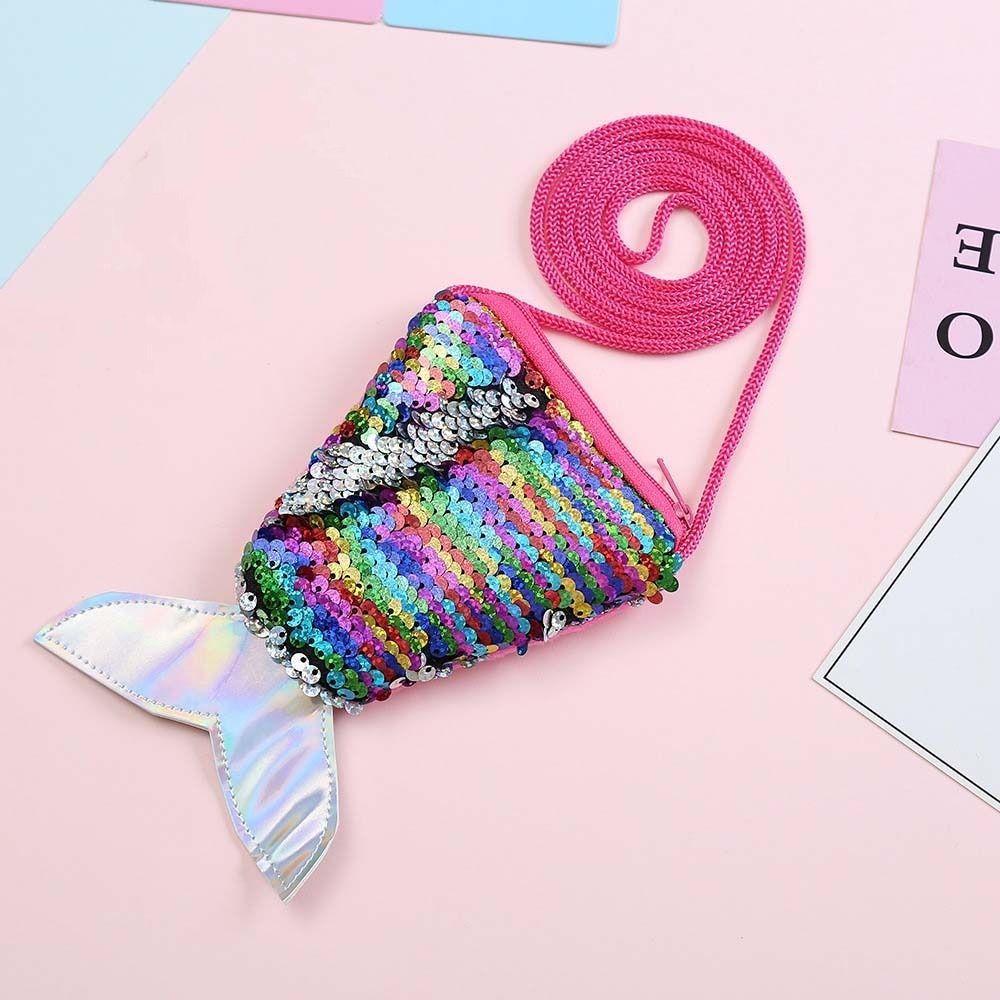 Money Pouch Mermaid Tail Sequin Coin Purse Fish Tail Storage Girls Sequin Crossbody Bag Card Holder Protective Case