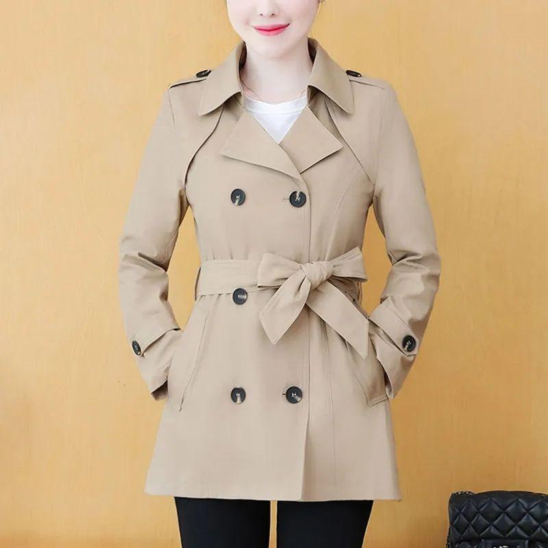 Trenchcoat Mittellang Mode Elegant Khaki Schwarz Locker Damen Windjacke Mantel Freizeit Zweireihig Oberteile L khaki