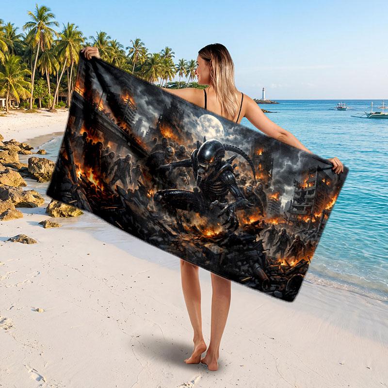 Large Beach TowelAlien Xenomorph Soft Absorbent Towel Beach Bath Home Use