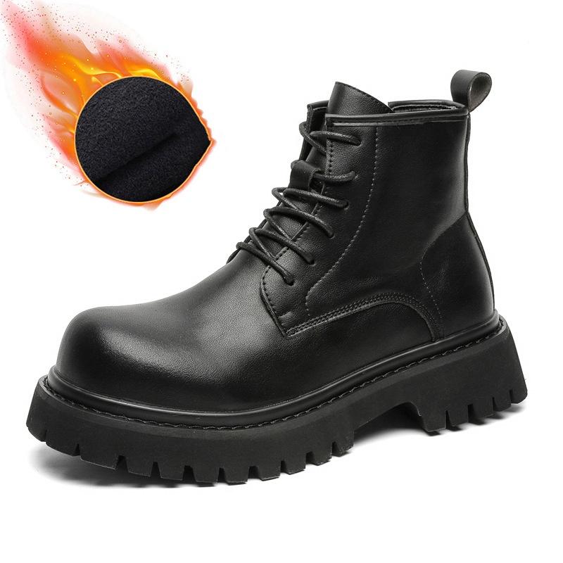 big toe ankle boots for men casual black genuine leather shoes cowboy autumn winter boot handsome motorcycle platform botas male