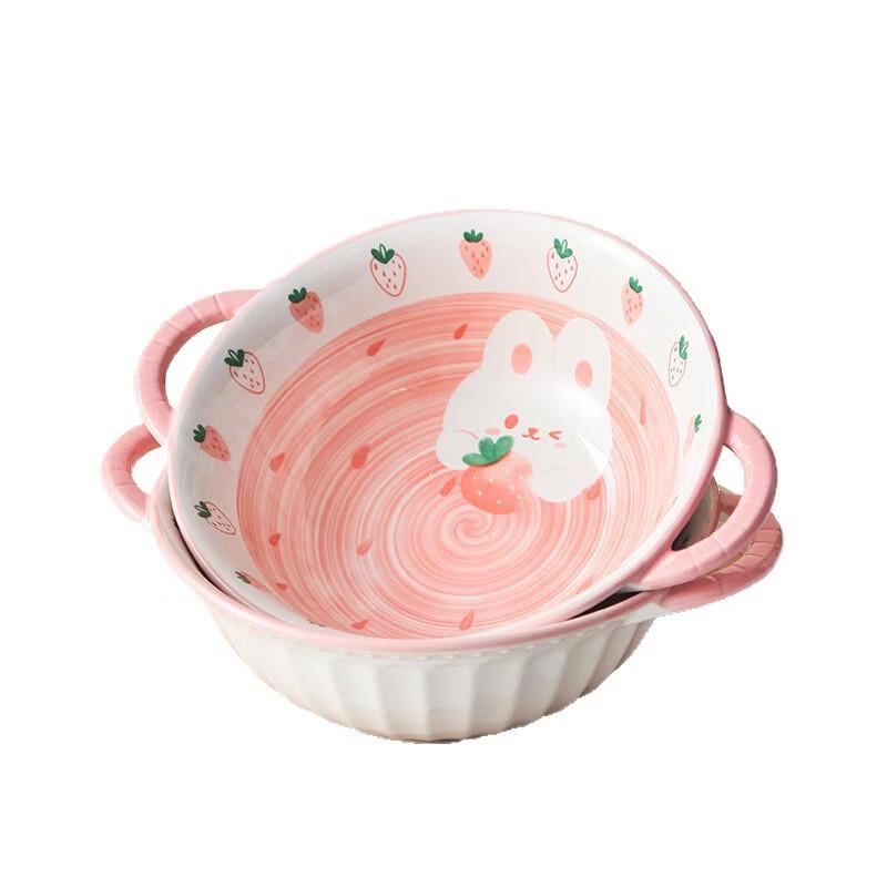 Cute Cartoon Ceramic Double Handle Bowl