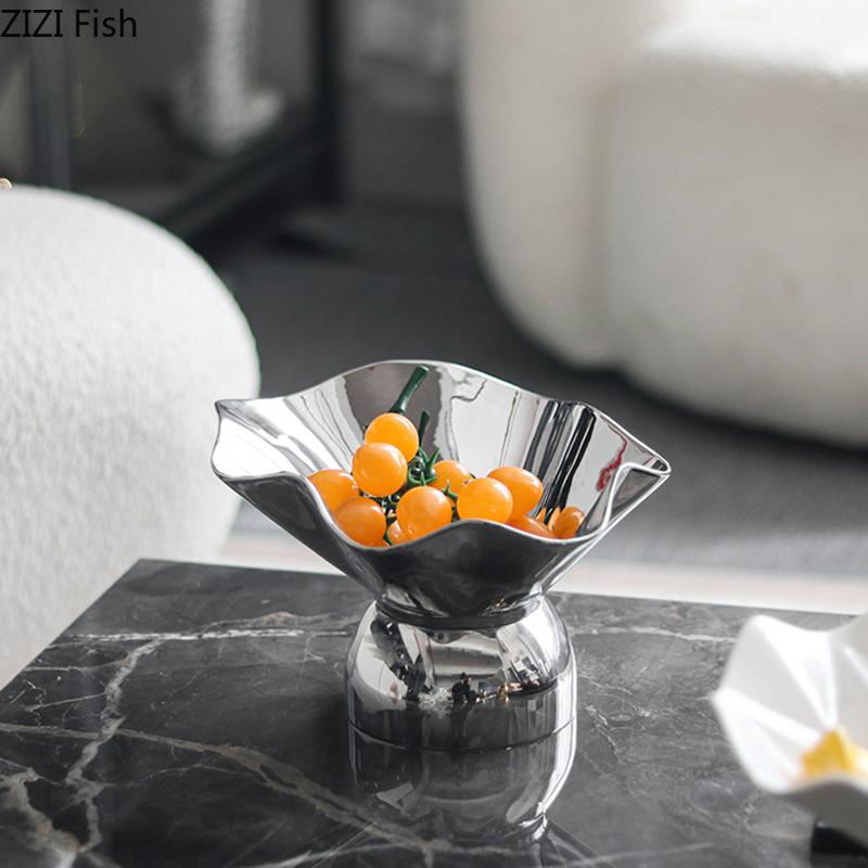 Creative Pleated Fruits Bowl Silver Storage Tray Snacks and Nuts Bowl Hotel Restaurant Fruit Plates Home Kitchen Dessert Cutlery