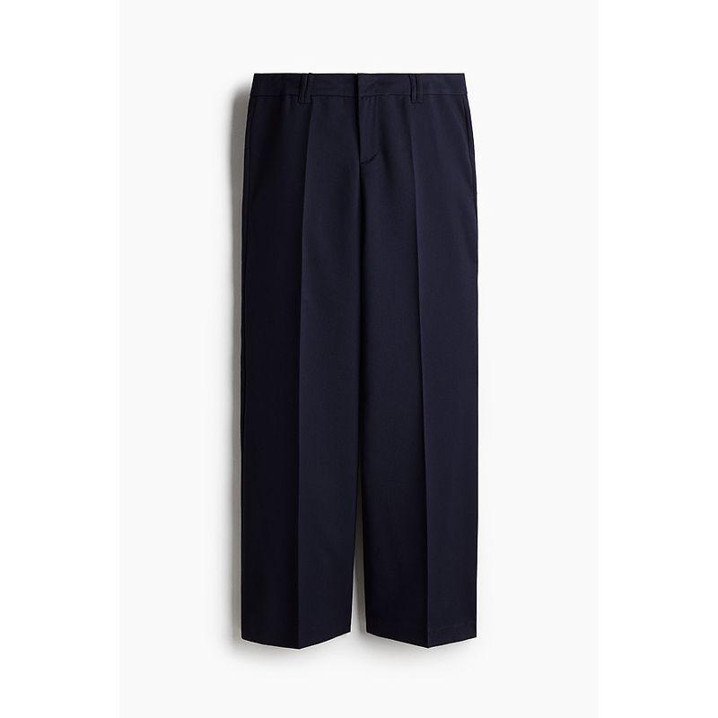 

HM Women clothes Pants 2025 Summer Mid-Waist Twill Wide-Leg Straight Commuter Casual Professional Suit trousers 1230818 Navy blue 160/68