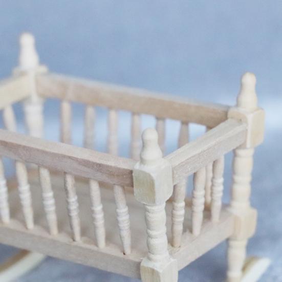 Dollhouse Cradles Smooth Kids Gift Wooden Scale 1:12 Dollhouse Cradle Baby Crib for Decor