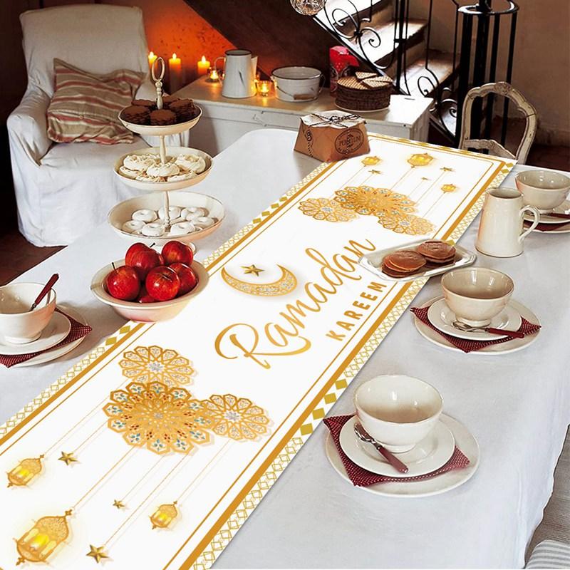 Ramadan Table Runner Eid Mubarak Polyester TableRunner Ramadan Decor for Home 2025 Ramadan Kareem Islamic Muslim Party Supplies