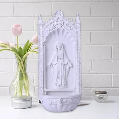 Resin Jesus Statue Virgin Mary Figurine Holy Water Tabletop Display Decorative Collection