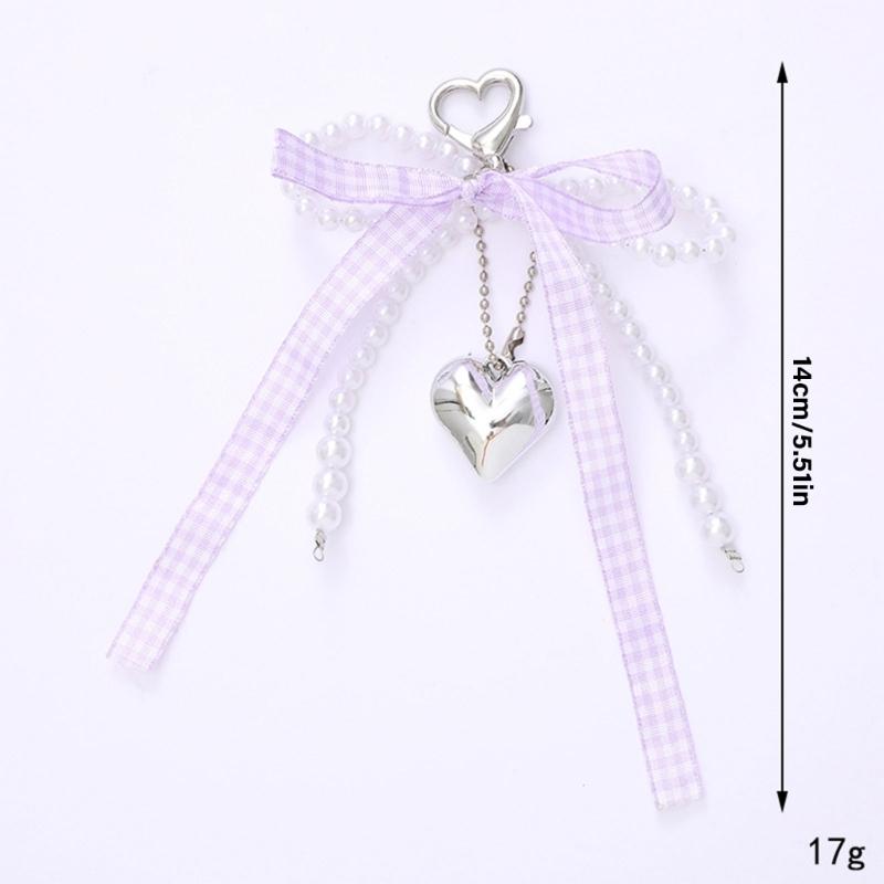 Unique Heart Shaped Bowknot Charm for Handbags Keychain Pearls Bag Pendant Decorative Accessories For Everyday Use