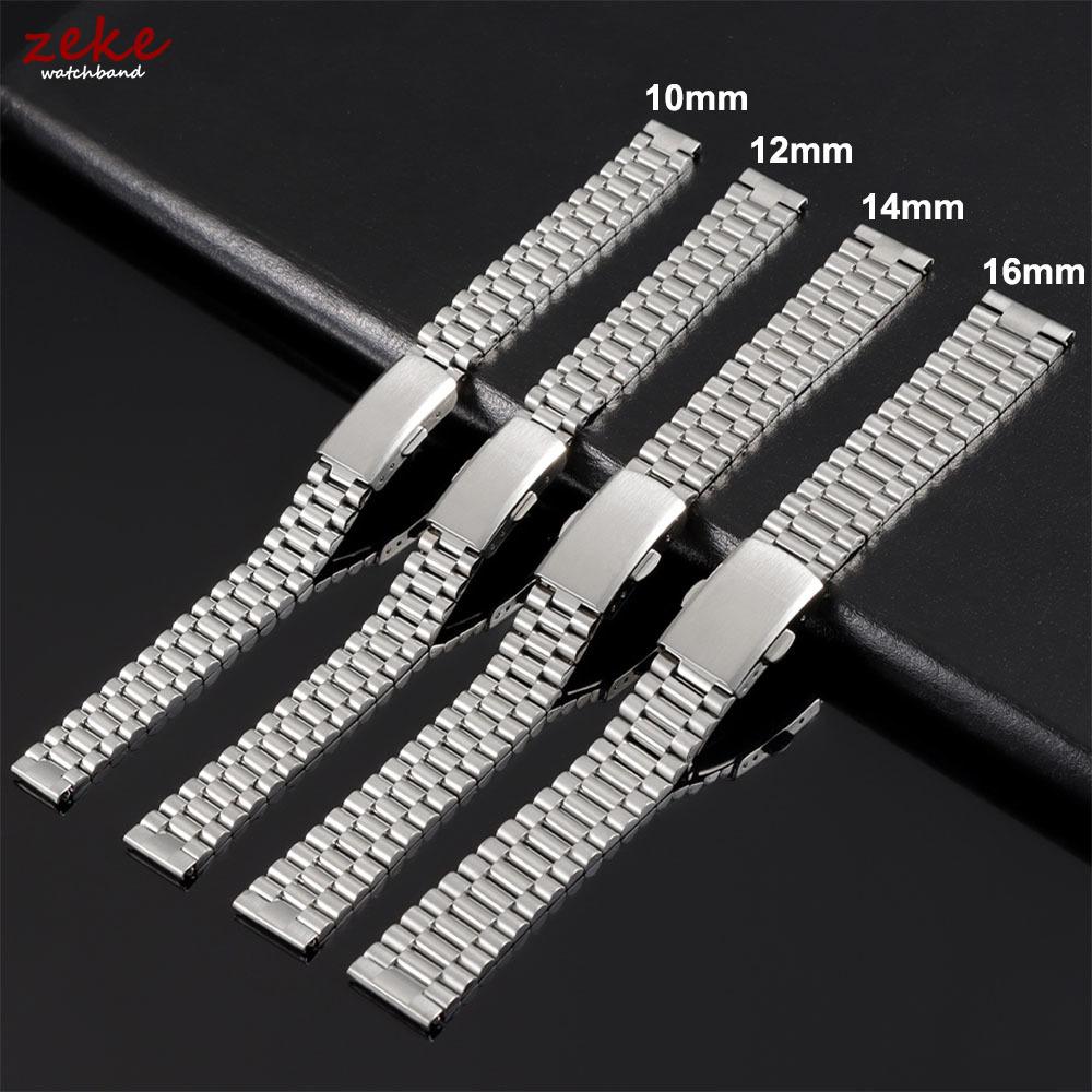 Silver Gold Solid Stainless Steel Watch Bracelet 10mm 12mm 14mm 16mm Universal Watchbands Casual Metal Double Clasp Watch Strap