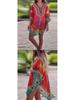 Spring V-Neck Ethnic Print Loose Shirt for Women