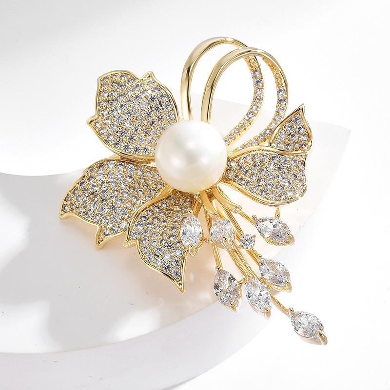 Pearl Brooch High-end Women's High-end Suit Coat Corsage Garment Fixing Pin Anti-glare Clasp Accessory