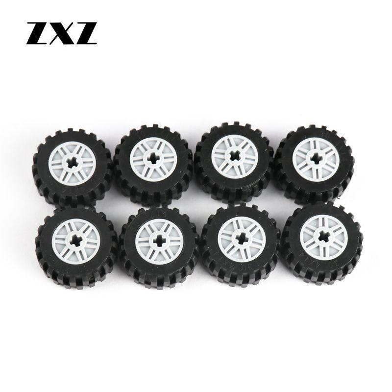 

Technical Wheels Rims DIY Enlighten Building Block Bricks Compatible 92402 55982 Technical Parts Set Tires 4pcs / 8pcs