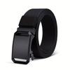 Men's Sleek Black Canvas Belt with Automatic Buckle - Perfect for Jeans, Outdoor Leisure & Sports Training