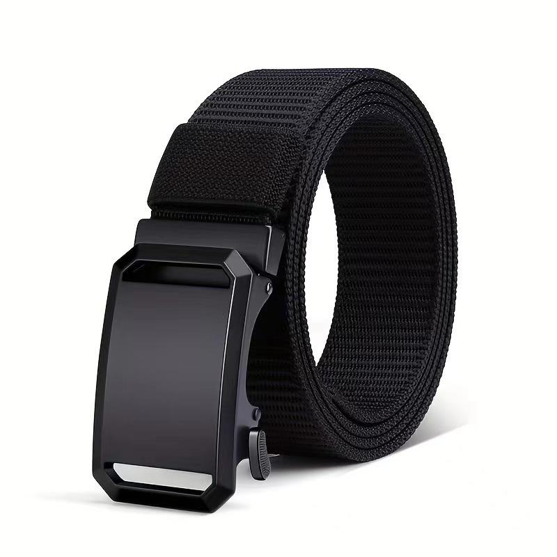 Men's Sleek Black Canvas Belt with Automatic Buckle - Perfect for Jeans, Outdoor Leisure & Sports Training