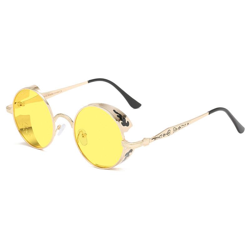 

Неполяризованные солнцезащитные очки в стиле стимпанк для мужчин, модные круглые металлические ретро-аксессуары, женские панк-очки, готические очки для вождения золотисто-желтый