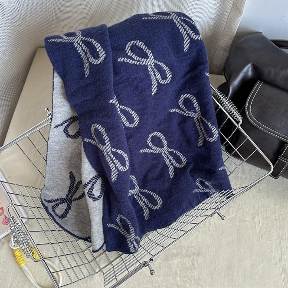 Lightweight Imitation Wool Scarf Two-sided Winter Shawl Trendy Bow Scarf Gift