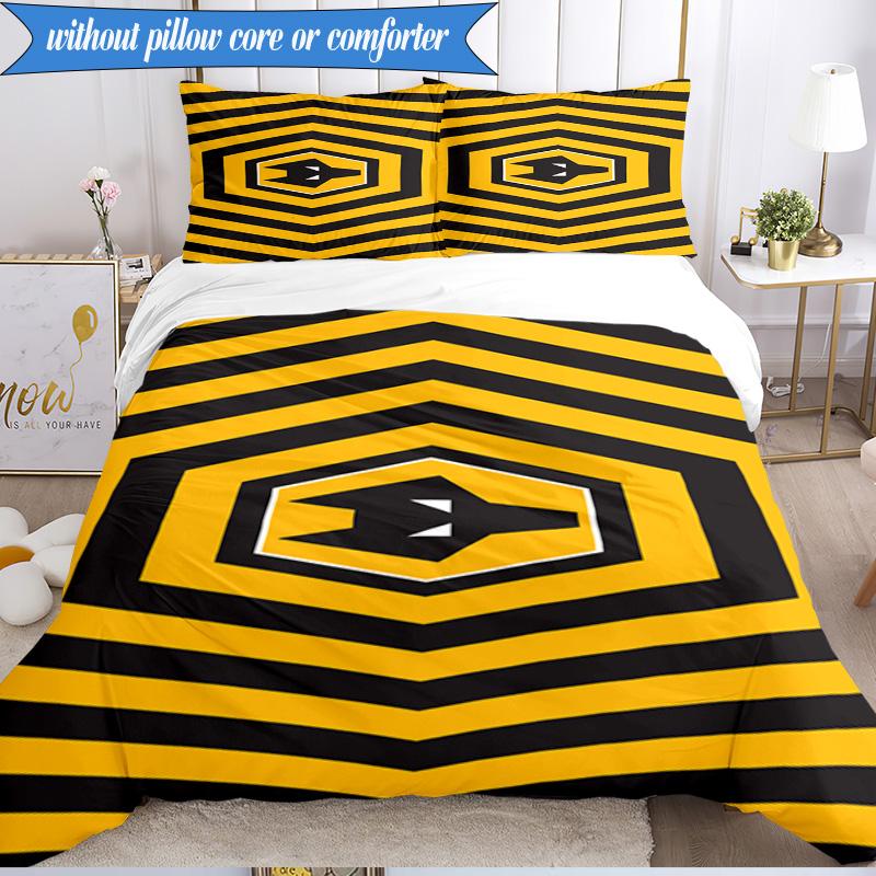 3PCS Wolves Team Emblem Printed Soft Bedding Set,Including 1pc Duvet Cover And 2pcs Pillowcases Perfect for Bedroom, Dormitory, Fan Gift