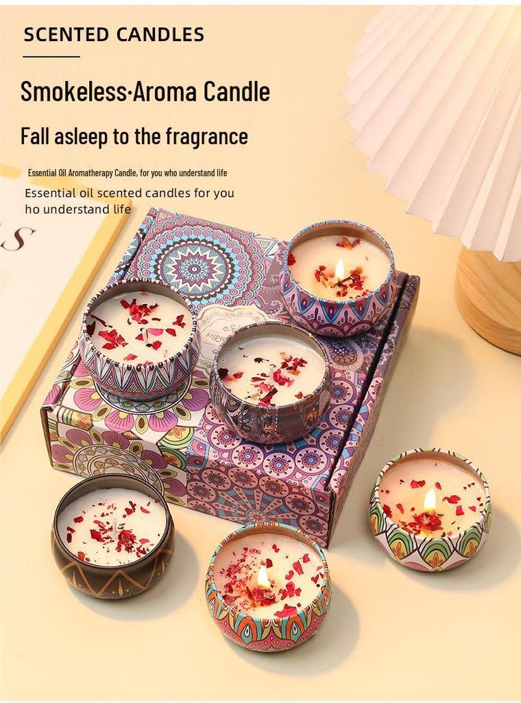 Ethnic Style Dried Flower Aroma Candle Set - Long-lasting, Smokeless Home Souvenir Gift