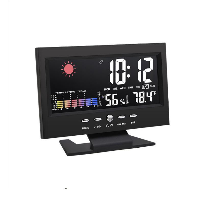 Color Display Weather Forecast Alarm Clock with Voice Control for Seniors - Model 8082