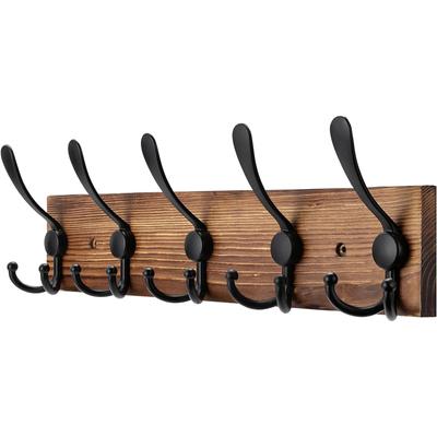 Rustikale Garderobe Wandmontage Holz Hutablage für Wand Eingangsbereich Kleiderhaken mit 5 Dreifachhaken für Badezimmer Wohnzimmer Schlafzimmer