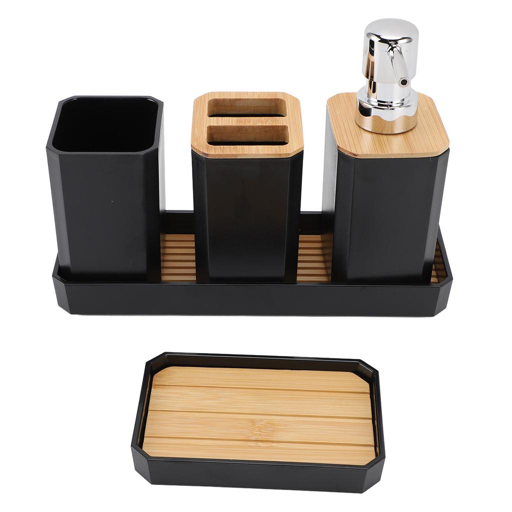 Bathroom Accessories Set Bath Ensemble Set with Toothbrush Holder Cup Lotion Bottles Soap Dish Tray