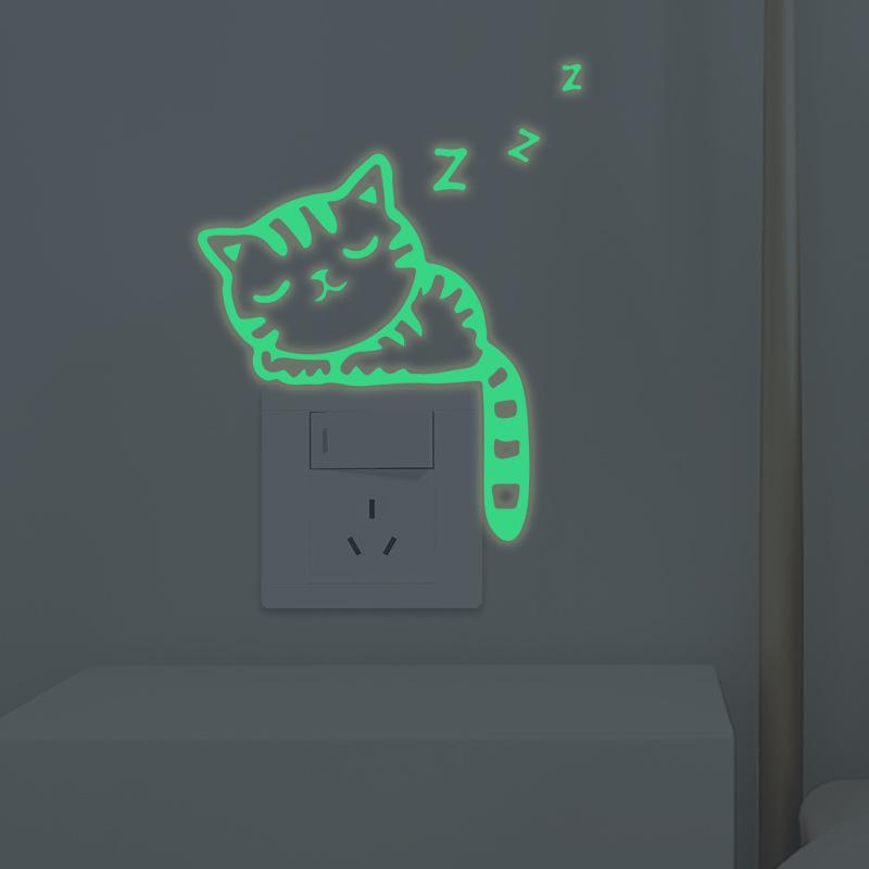 Personalized Cat Luminous Three-color Switch Stickers Home Decoration Wall Stickers Children's Room Luminous Switch Stickers