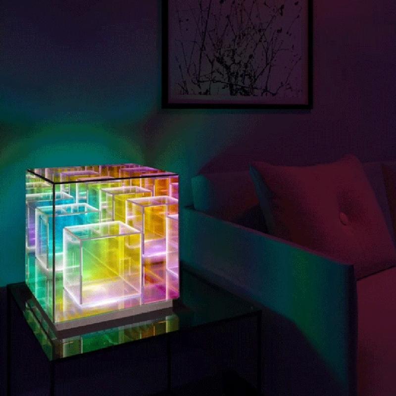 Modern Mood Lamp 3D Cube Table Lamp Acrylic Glass 3D Cube Visual Lighting for Bedroom Living Room Coffee Shop Decor
