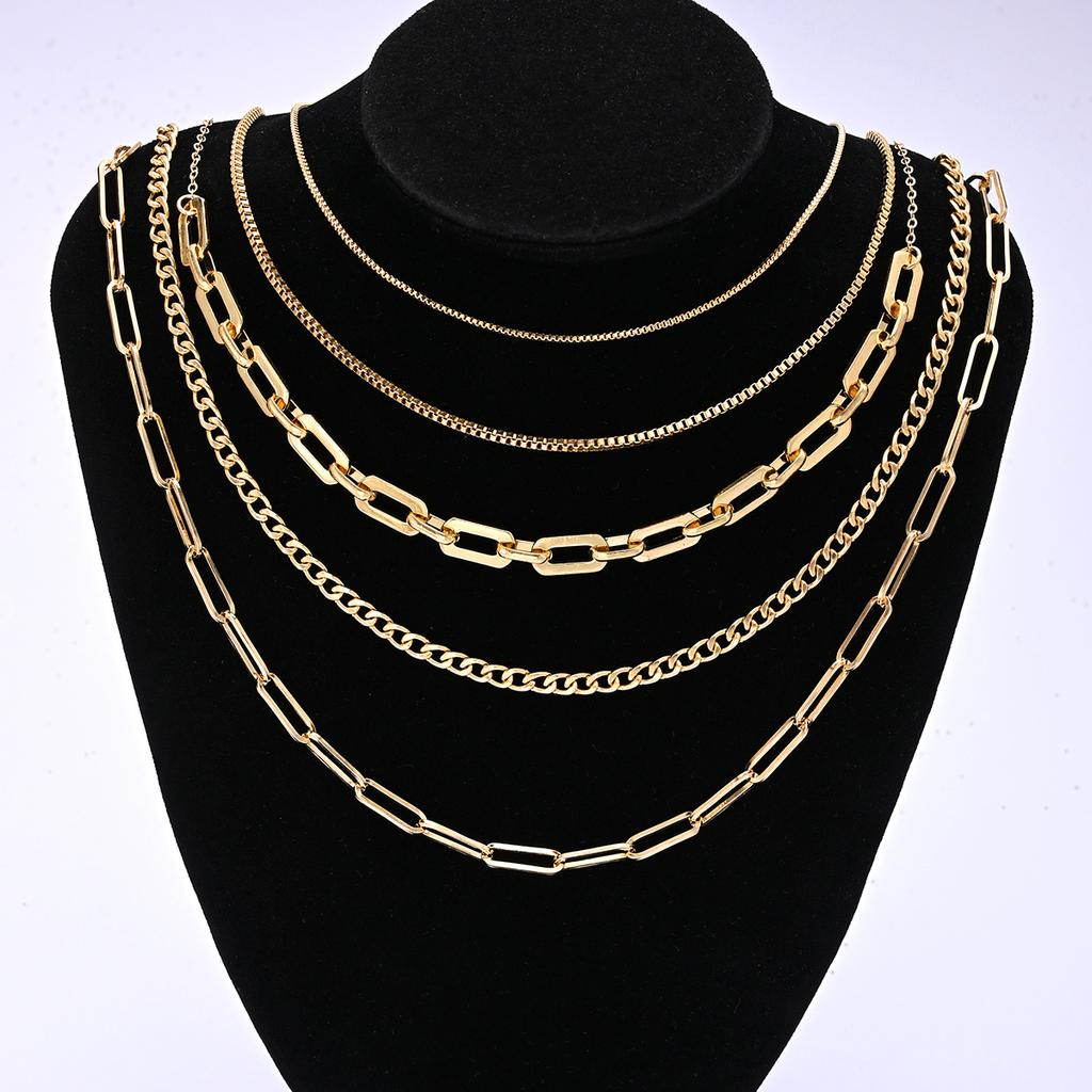 5pcs/Set Simple Braided Bead Chain Necklaces For Women Gold Color Layered Pendant Necklace Set Daily Party Wear Jewelry Gift New