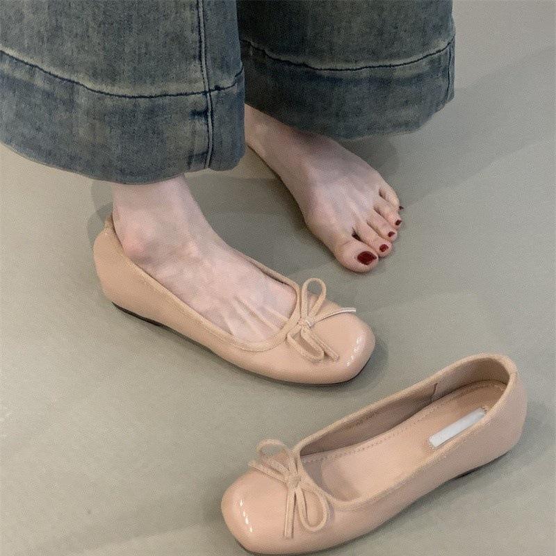 With skirt fairy style ballet shoes 2025 new French temperament gentle bow shallow mouth inner height increase evening shoes