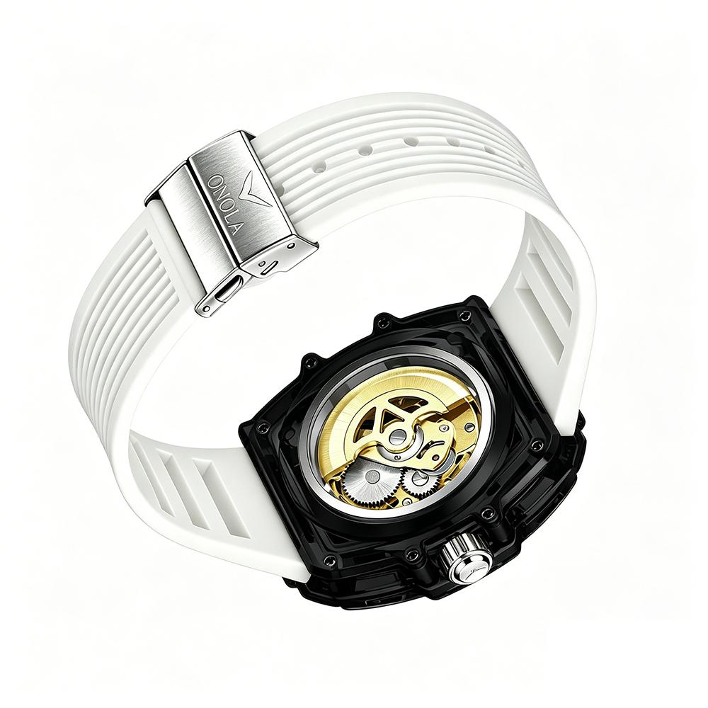 Skeleton Automatic Mechanical Watch for Men Casual Transparent Case Waterproof Luminous Wrist Watch Silicone Strap