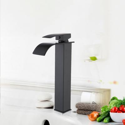 Wasserfall-Wasserhahn, Waschbecken-Wasserhahn, Messing, Waschbecken-Wasserhahn, hoher Einhebelmischer, heiß und kalt