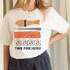 Seafood Sushi Printed Harajuku O-Neck T-Shirt Casual Basic 90s Regular Women's Cartoon Printed Summer Beach Travel T-Shirt