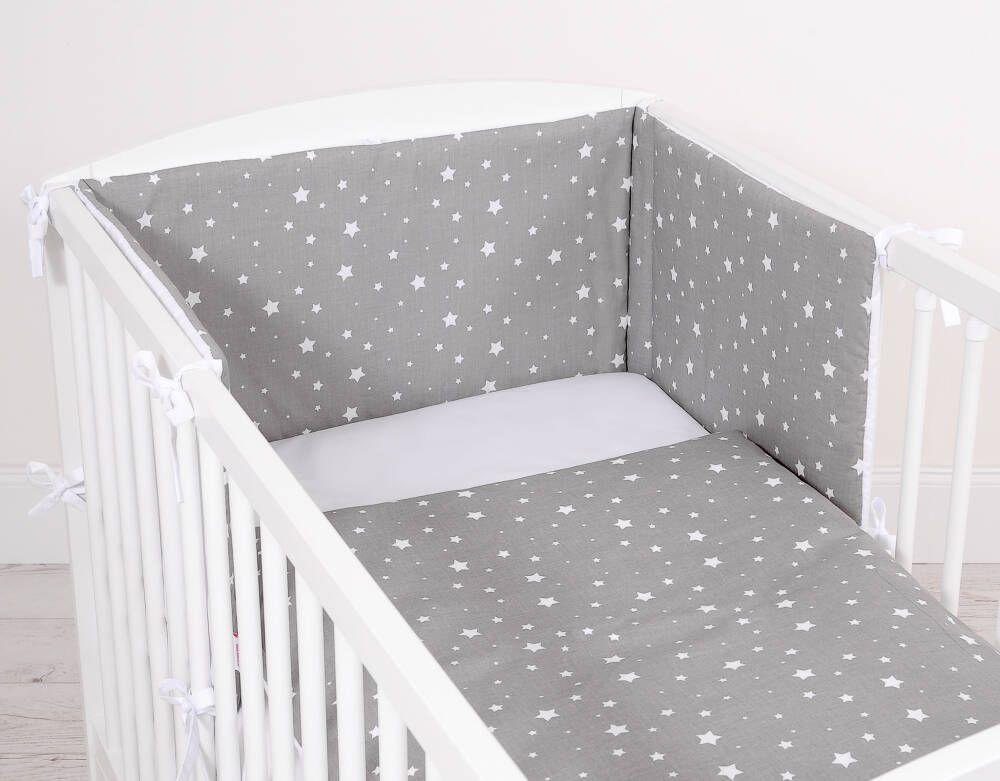Double-sided 2-piece cotton children's bedding set - mini white stars on gray/white