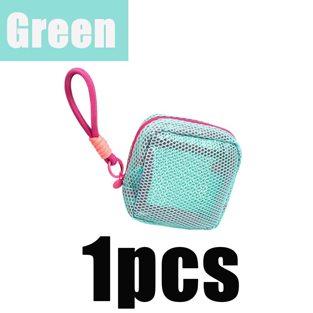 1pcs Square Mesh Cosmetic Bag Portable Dopamine Color With Zipper Multi-Purpose Mesh Toiletry Sundries Storage Key Cosmetics Bag