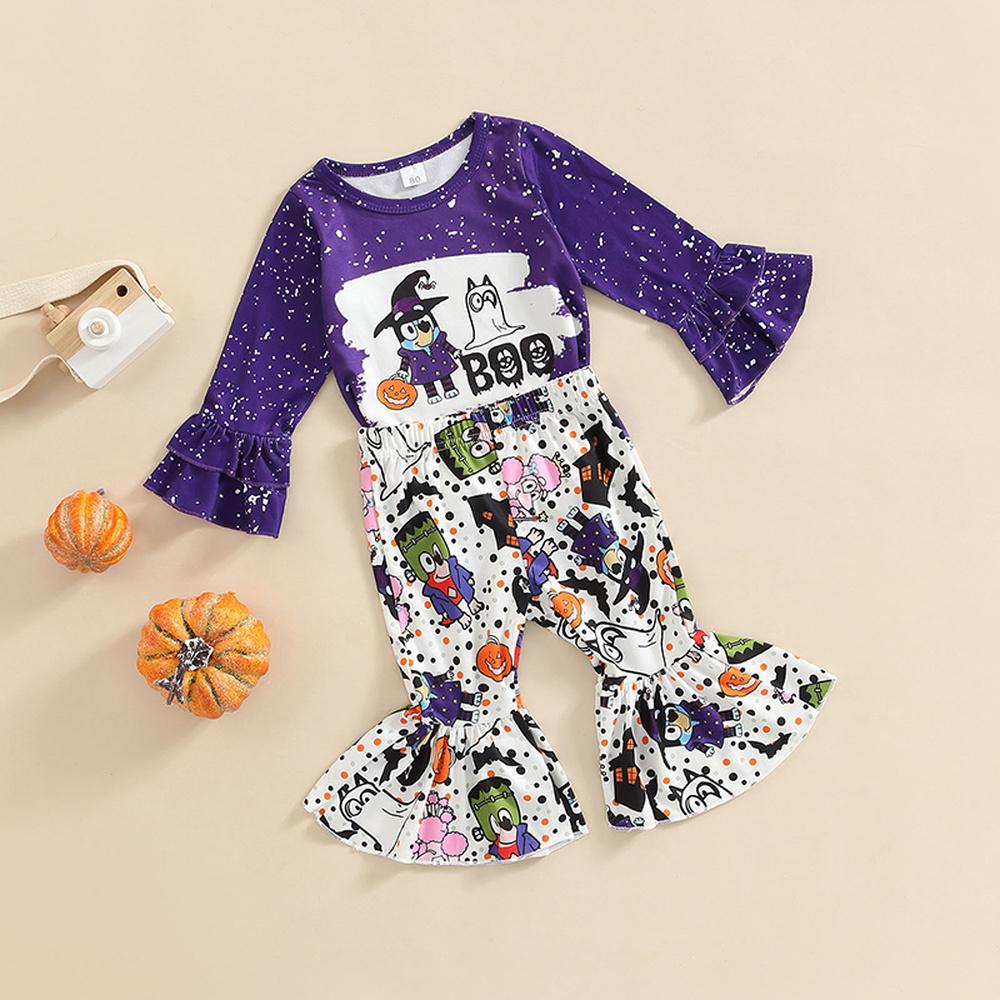 Halloween Cartoon Baby Kinder Mädchen Shirt Top und Schlaghose 2PCS Outfits Kleidung für 1-6 Jahre