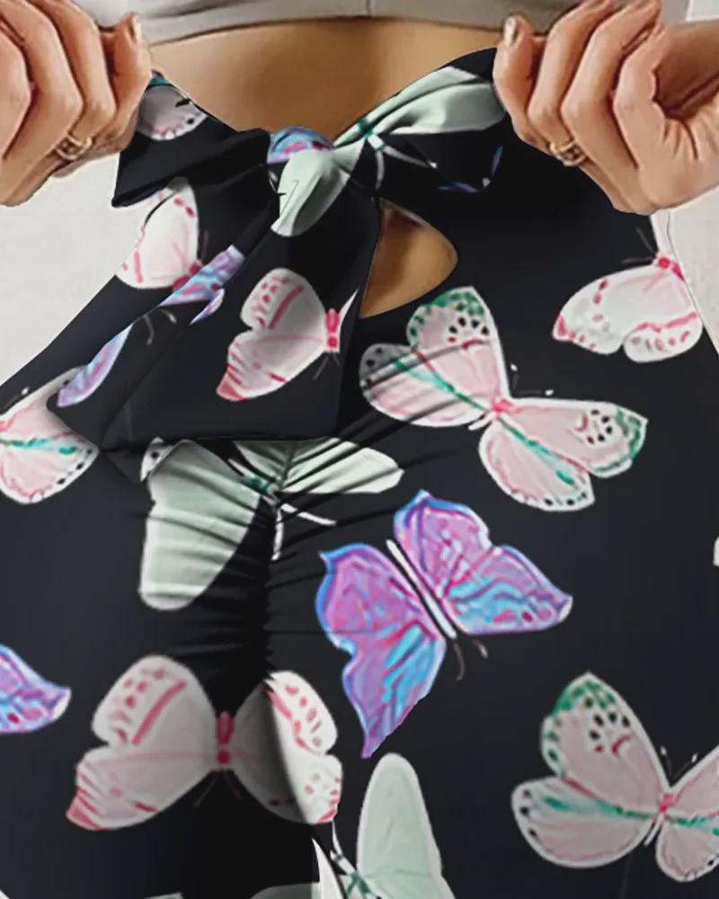 Damskie legginsy do jogi z wysokim stanem: Elastyczna, pochłaniająca pot, z nadrukiem cyfrowym, z detalami w postaci kokardki