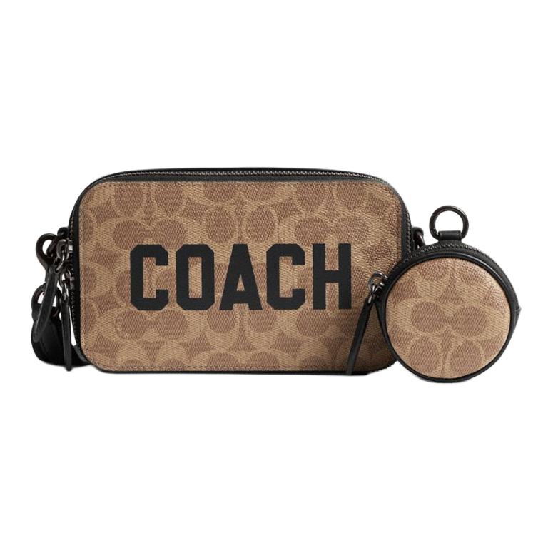 

Coach 19 Classic Logo Pattern Faux Leather And Cowhide Crossbody Bag Small Women bags Brown Yellow CZ008-XJ3 Basic Set (Bag+Dust Bag)