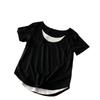 Design sense fake two-piece short-sleeved T-shirt women's contrasting colors splicing thin temperament versatile front shoulder crew neck T-shirt