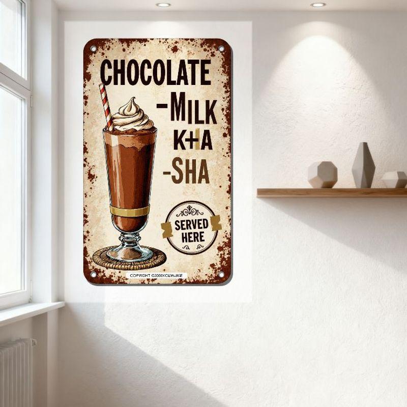 Vintage Metal Tin Sign Chocolate Milkshake Frappe with Whipped Cream Retro Wall Decor for Café Dessert Shop Man Cave Home Art