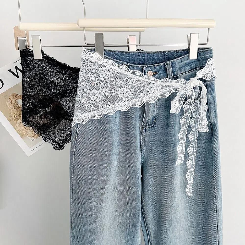 Y2K Streetwear Lace Triangle Scarf Floral Apron Wrap Skirt Lightweight Hip Curtain